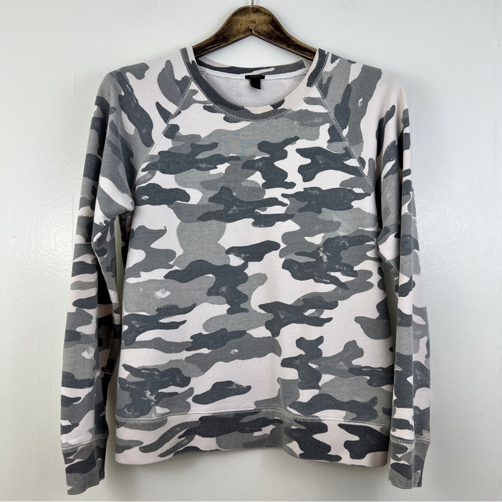 J. Crew Black Label Camo Print Crewneck Sweater 100% Cotton Terry Size XS